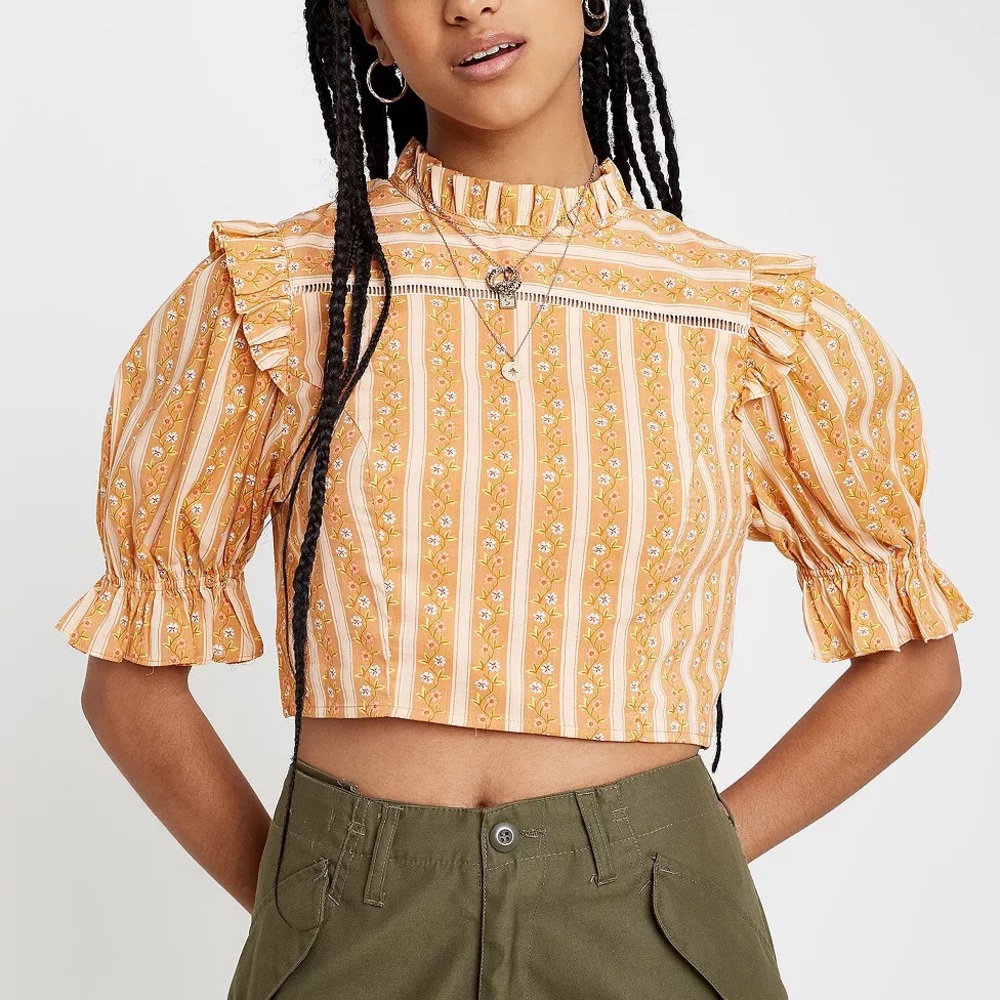 Urban Outfitters Floral Cottagecore Prairie Puff Sleeves Cropped Top